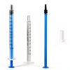 Amabro 20Pcs Plastic Syringe, 1ml Liquid Syringes with Cap Syringe with Measurement for Labs Pet Feeding Dispensing Watering Food Oral Press-In Adapter No Needle, Transparent, Blue-2
