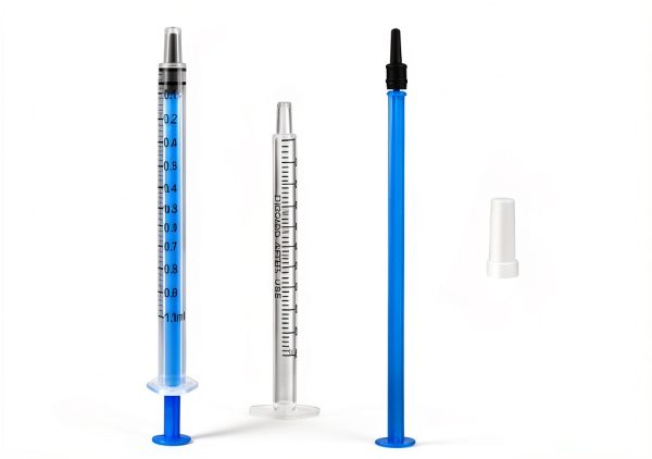 Amabro 20Pcs Plastic Syringe, 1ml Liquid Syringes with Cap Syringe with Measurement for Labs Pet Feeding Dispensing Watering Food Oral Press-In Adapter No Needle, Transparent, Blue-2