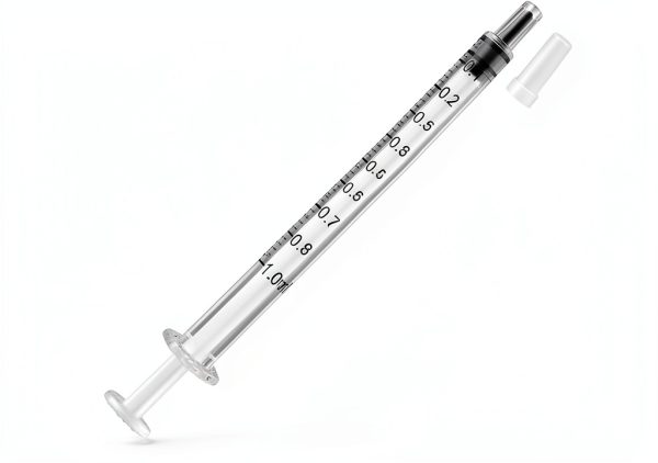 Amabro 20Pcs Plastic Syringe, 1ml Liquid Syringes with Cap Syringe with Measurement for Labs Pet Feeding Dispensing Watering Food Oral Press-In Adapter No Needle, Transparent, Blue-3
