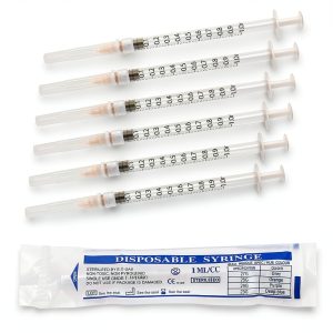 50Pack 1ml Syringe Pack Luer-Lock with Needles and Caps for Pet, Lab Measurement-0