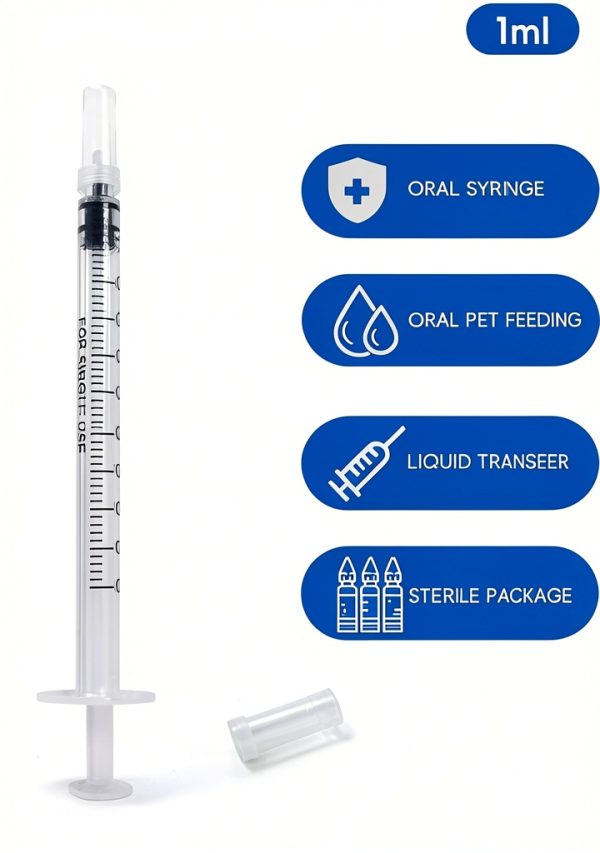 1ml Syringe Plastic Small Syringe 30 Pack with Cap Lab and Pet Use-1